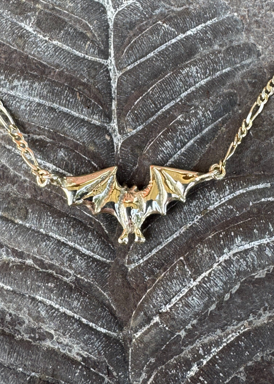 Tiny Flying Bat with Figero Chain - 14K gold