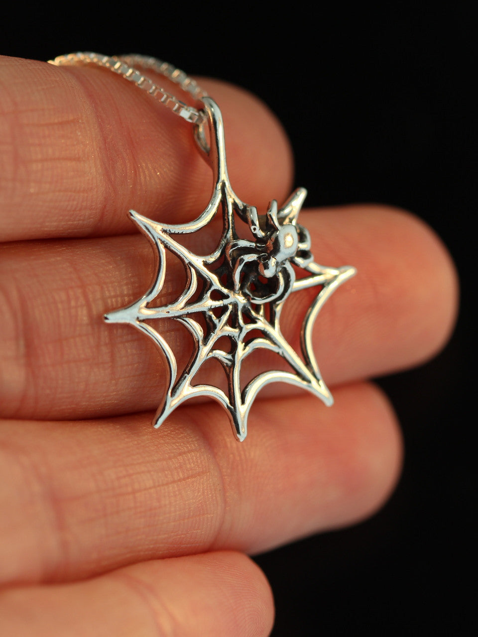Small Sterling Silver Spider Web Pendant
