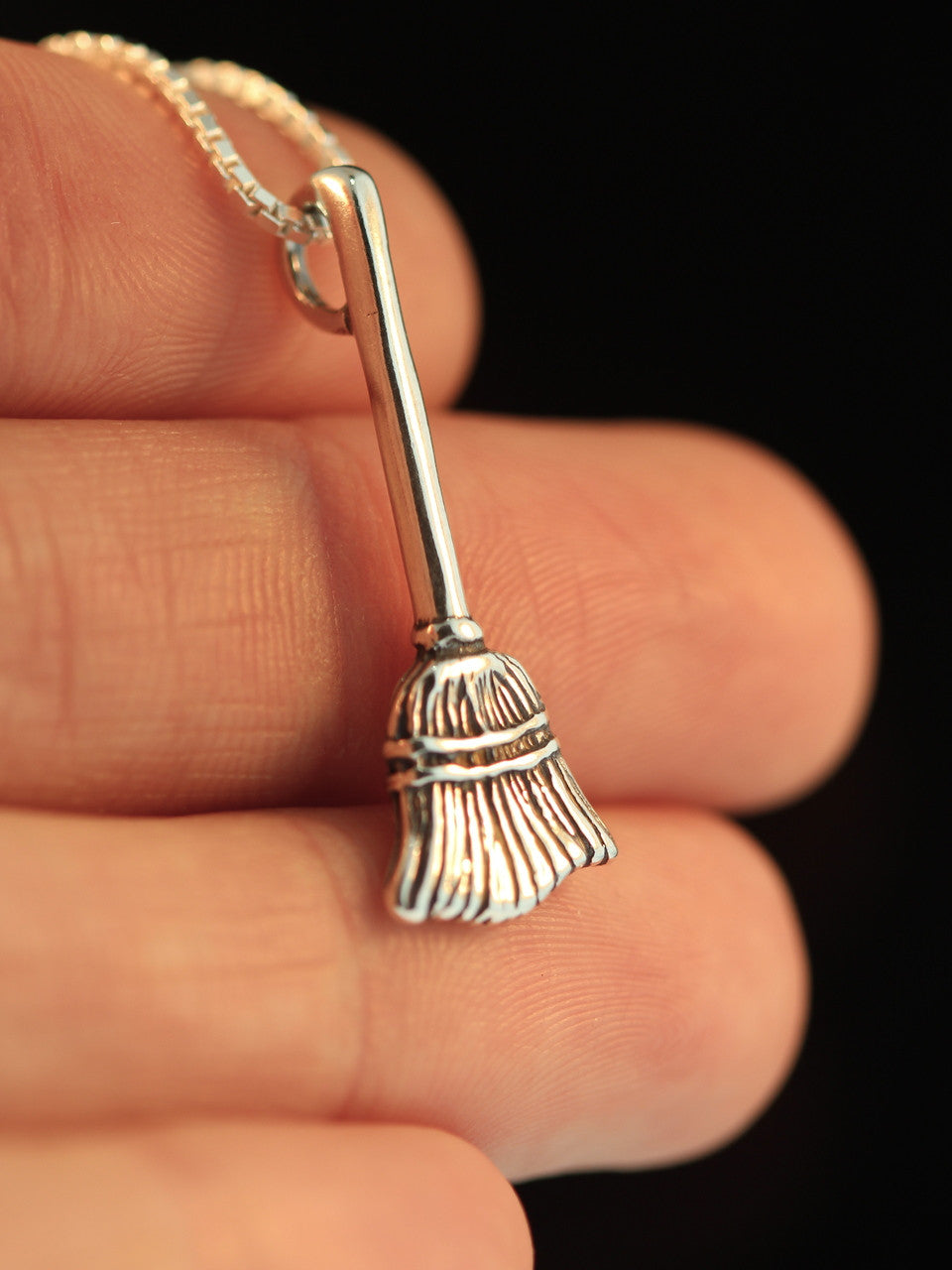 Witch's Broom Stick Charm - Silver