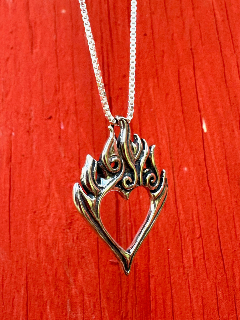 Burning Love Heart Pendant - Silver