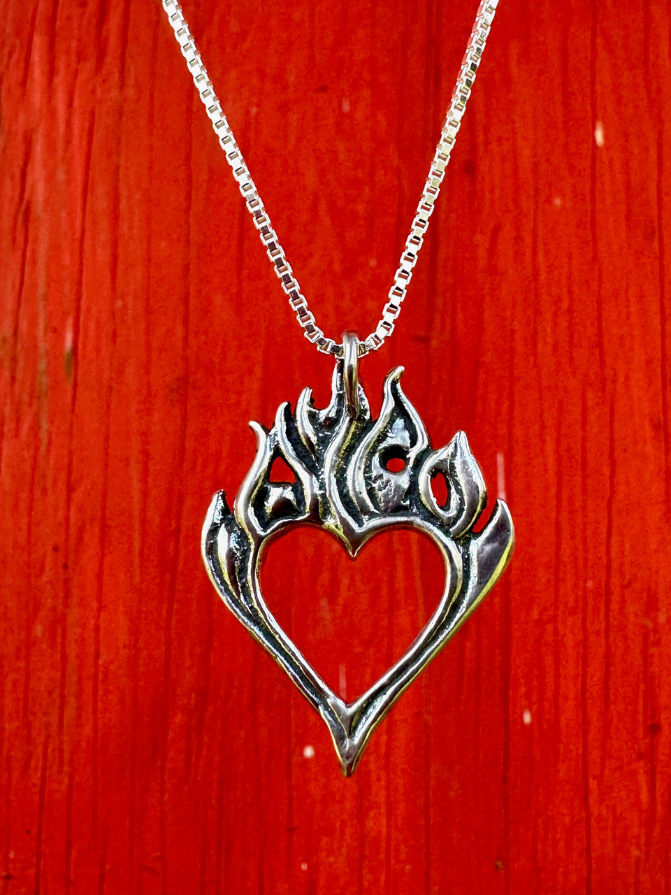 Burning Love Heart Pendant - Silver