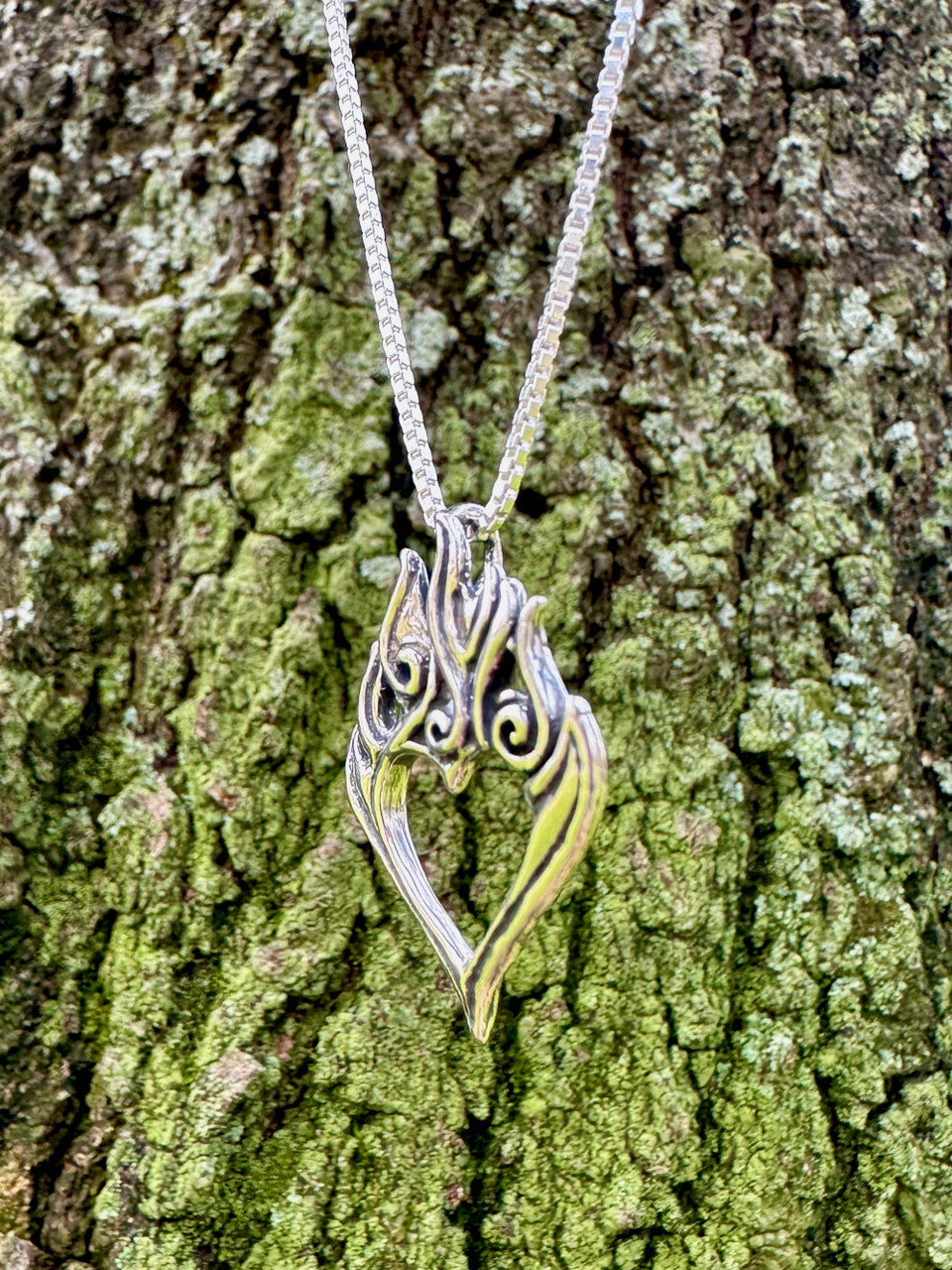 Burning Love Heart Pendant - Silver