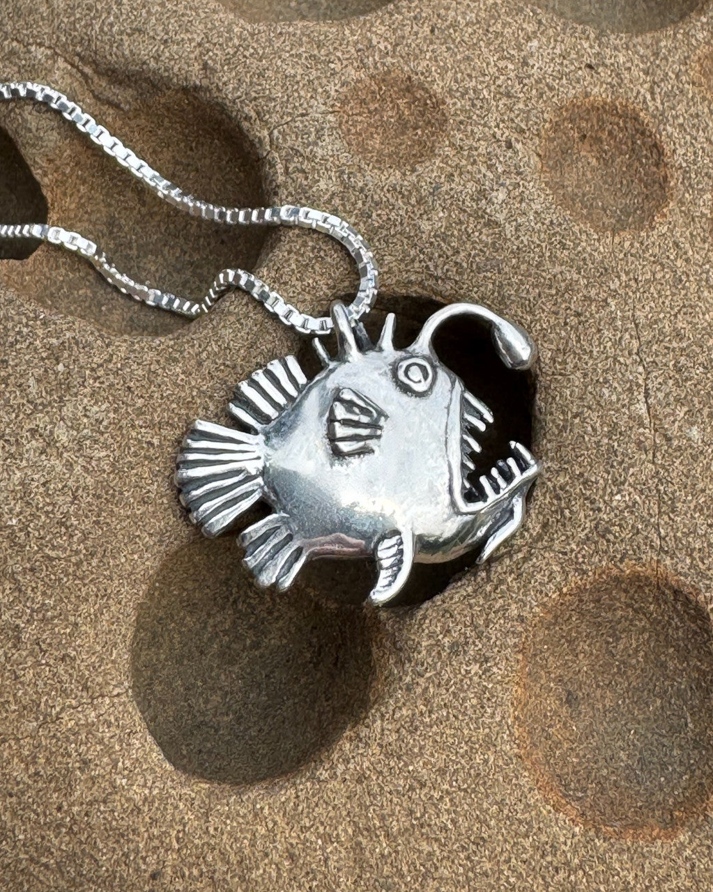 Small Angler Fish Charm - Sterling Silver