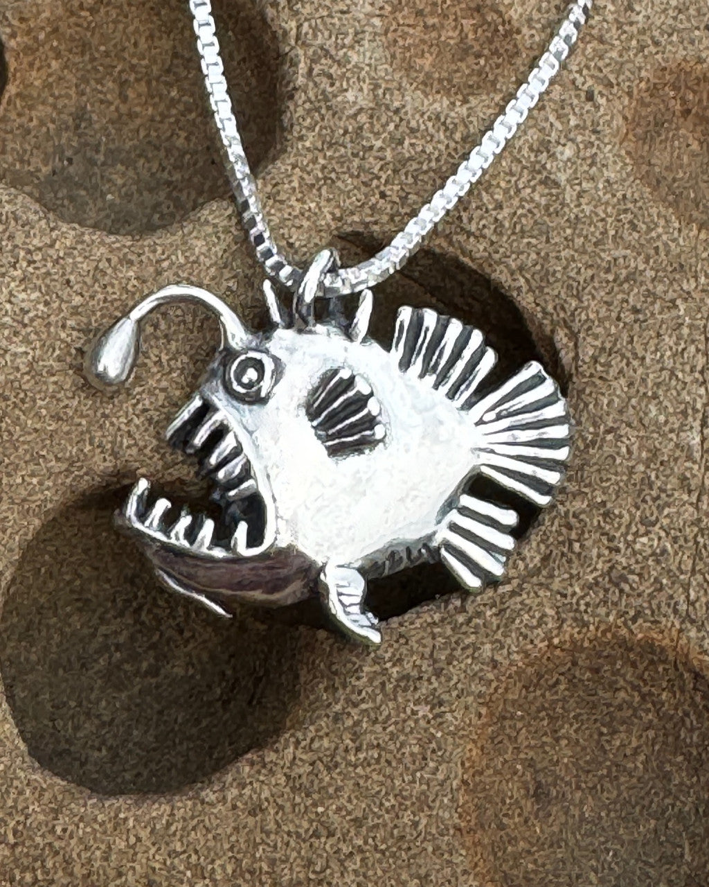 Small Angler Fish Charm - Sterling Silver