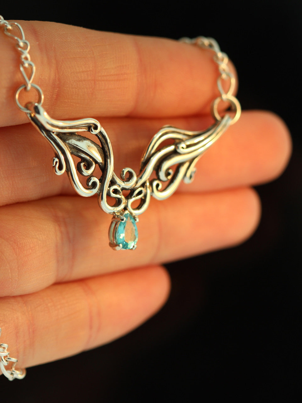 Cascade Waterfall Neckpiece - Sterling Silver with Apatite Gemstone
