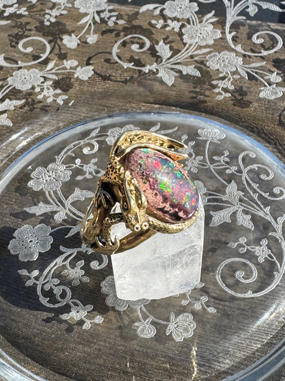 Cosmic Dragon Ring - Mexican Matrix Fire Opal - 14.5 ct - 18K Gold