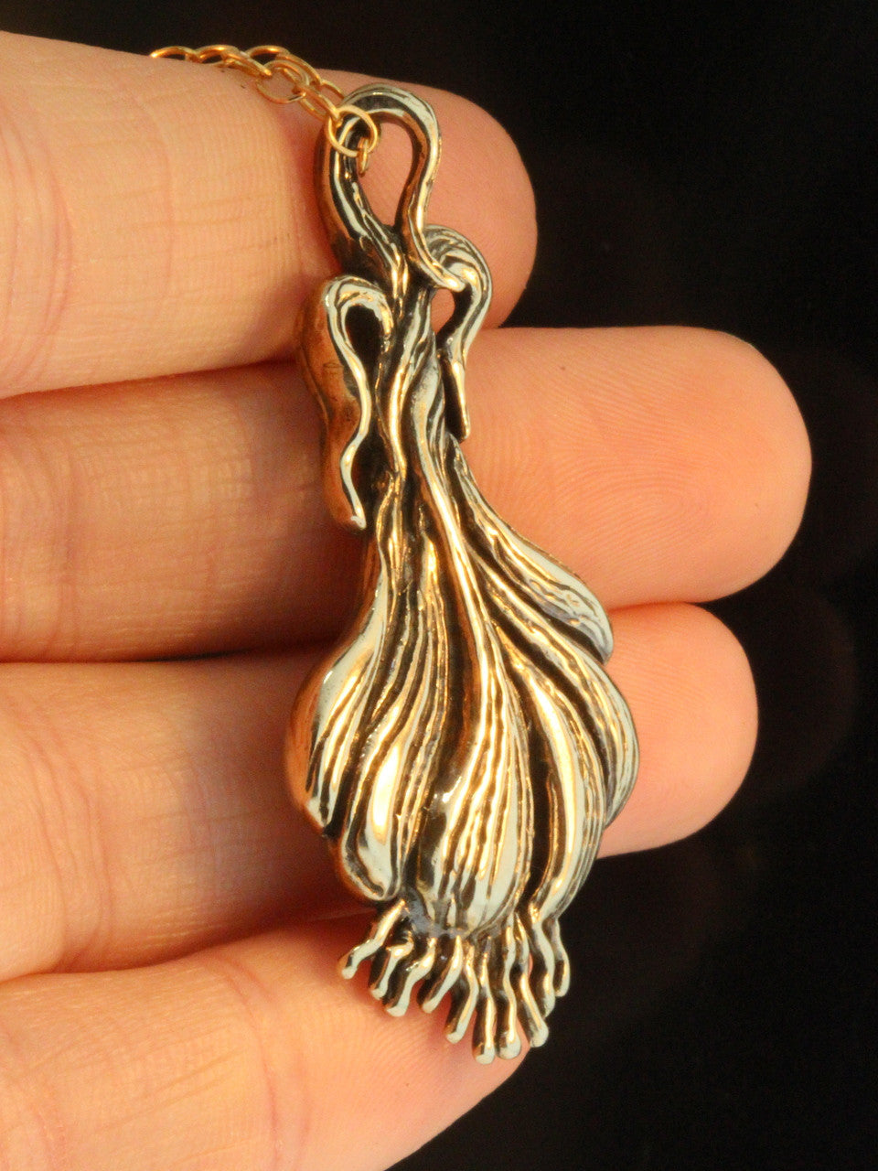 Large Bronze Garlic Pendant w/Bronze Chain