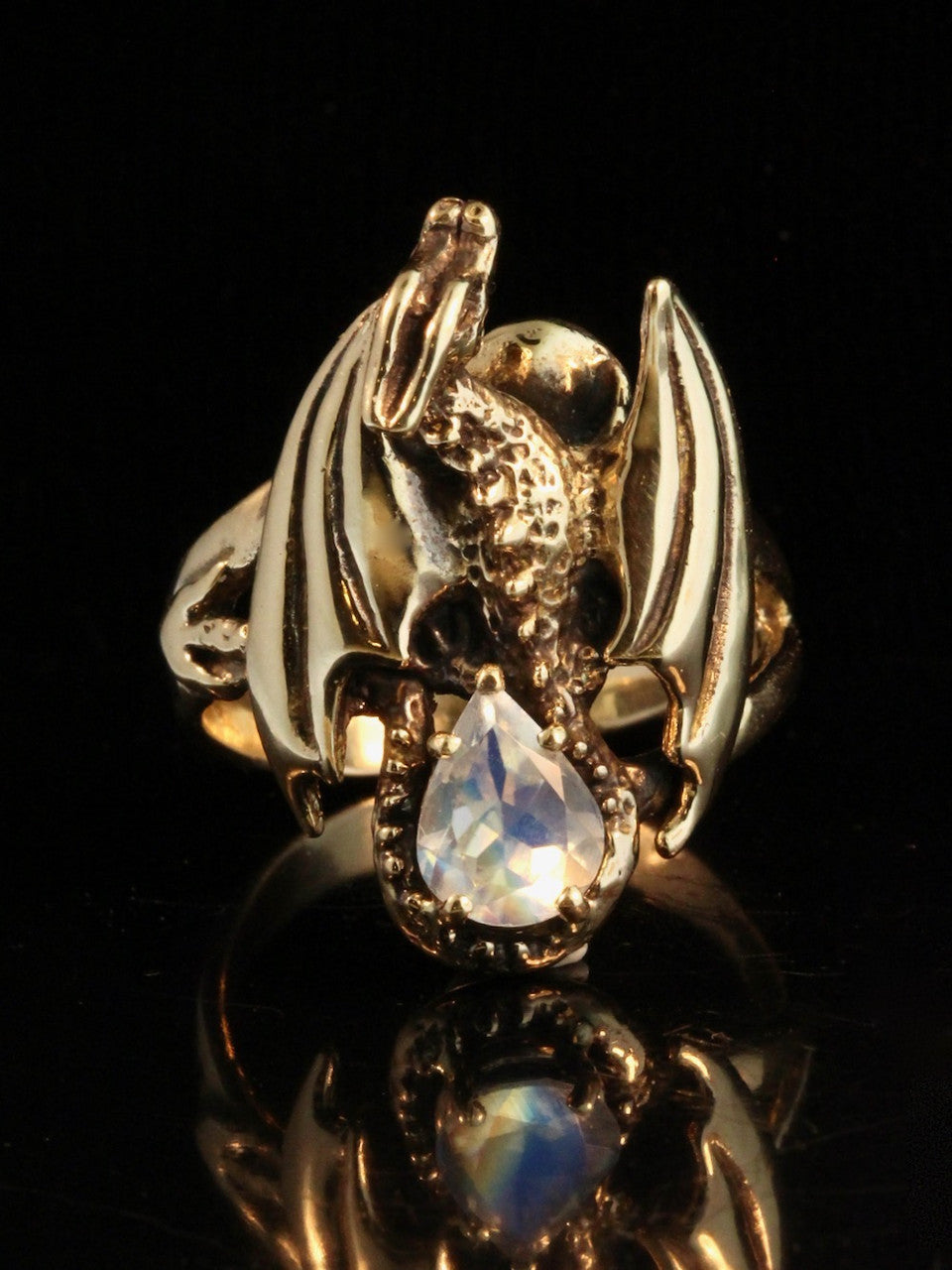 Glider Dragon Ring with Moonstone - 14K gold