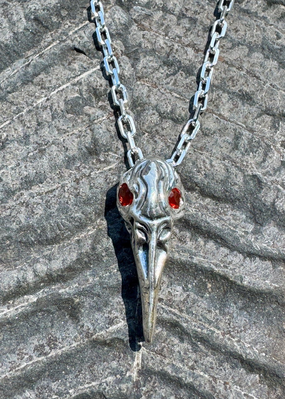 Raven Skull Pendant with Mexican Fire Opal Eyes