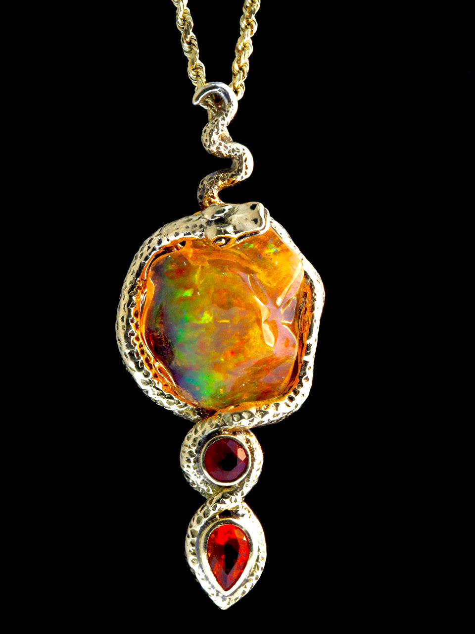 Tri-Opal Infinity Snake Pendant - 18 K Gold