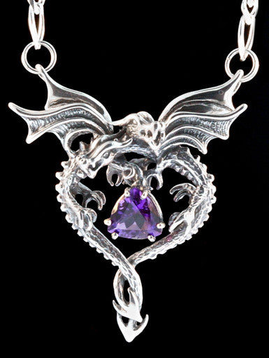 Dragon Heart Pendant with Gemstone - Silver