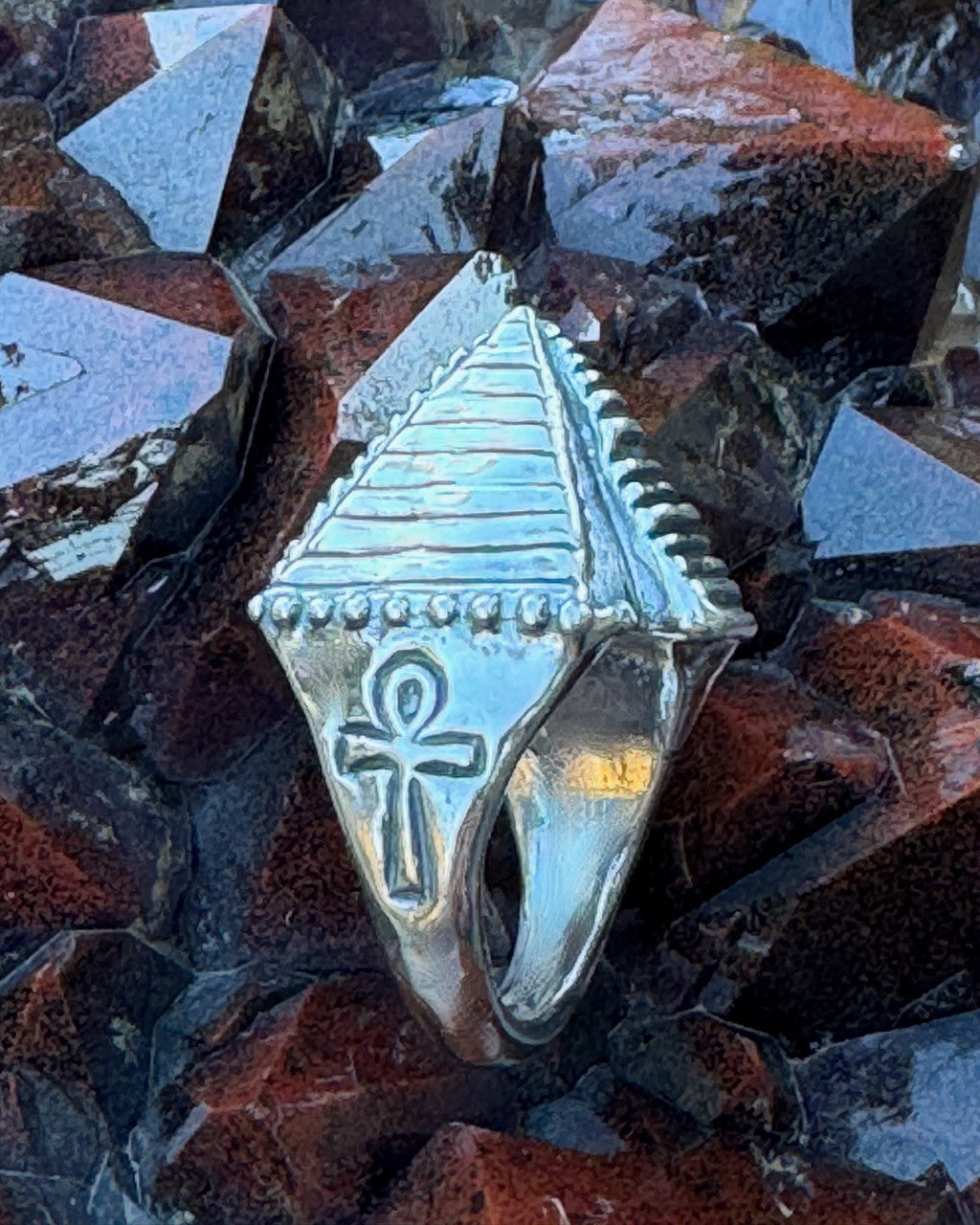 Pyramid Ring Ankh side - Silver