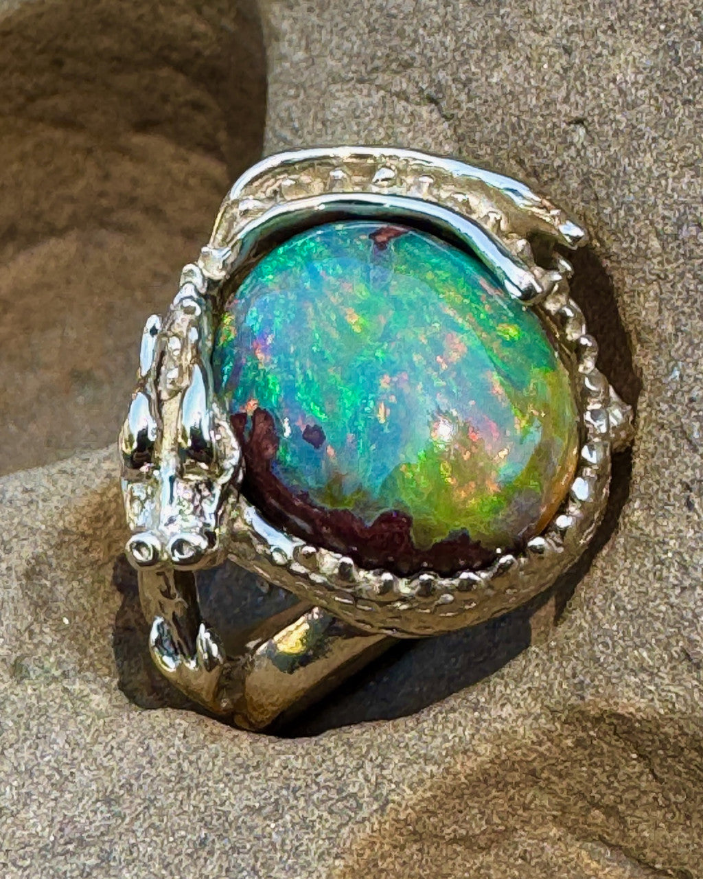 Green Grotto Sentry Dragon Ring - 14K gold