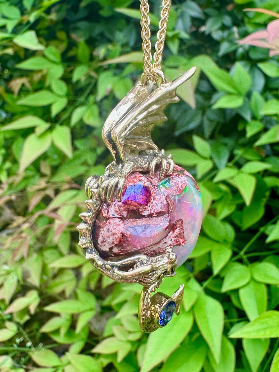 18K gold 'Pura Vida' Dragon Pendant - Mexican Matrix Opal