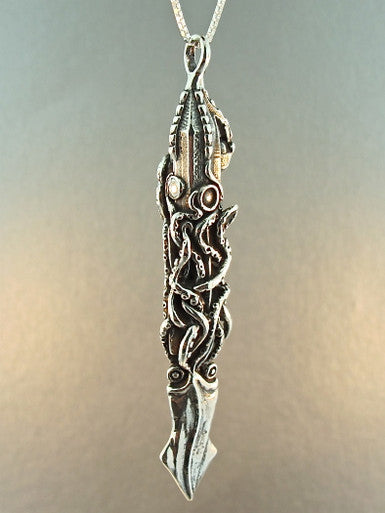 Squid Attacks Nautilus Submarine Pendant -  Silver