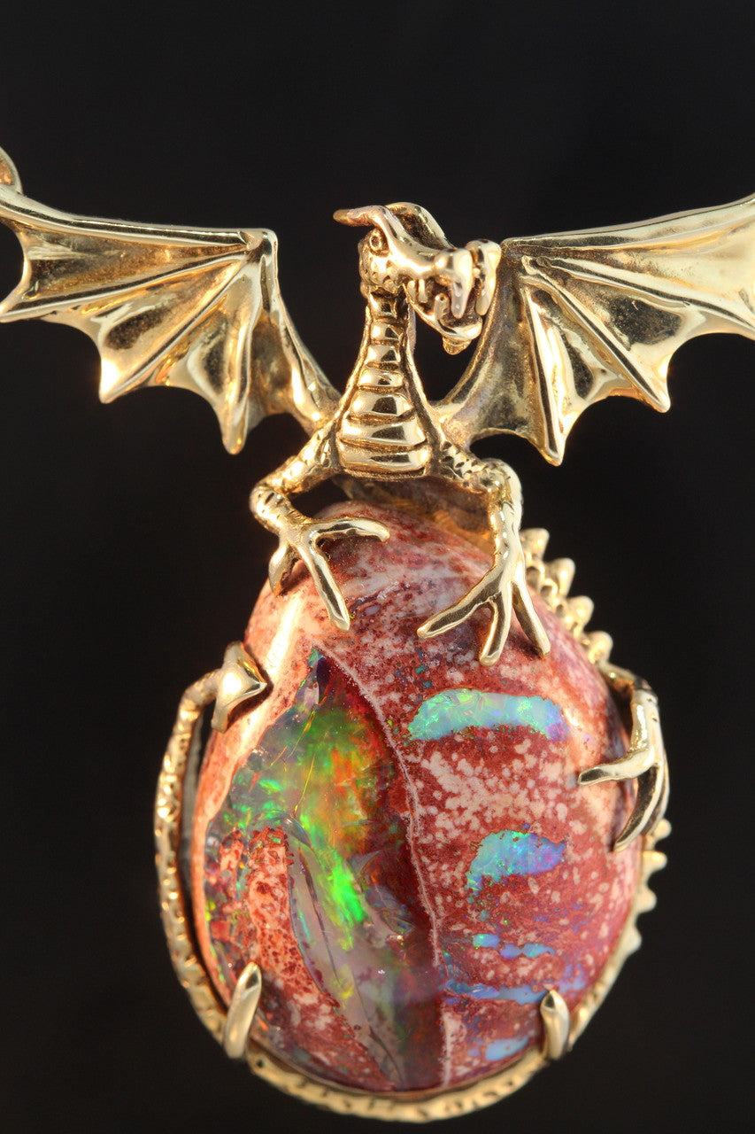 Dragons Eye - Mexican Matrix Opal Pendant - 18K Gold