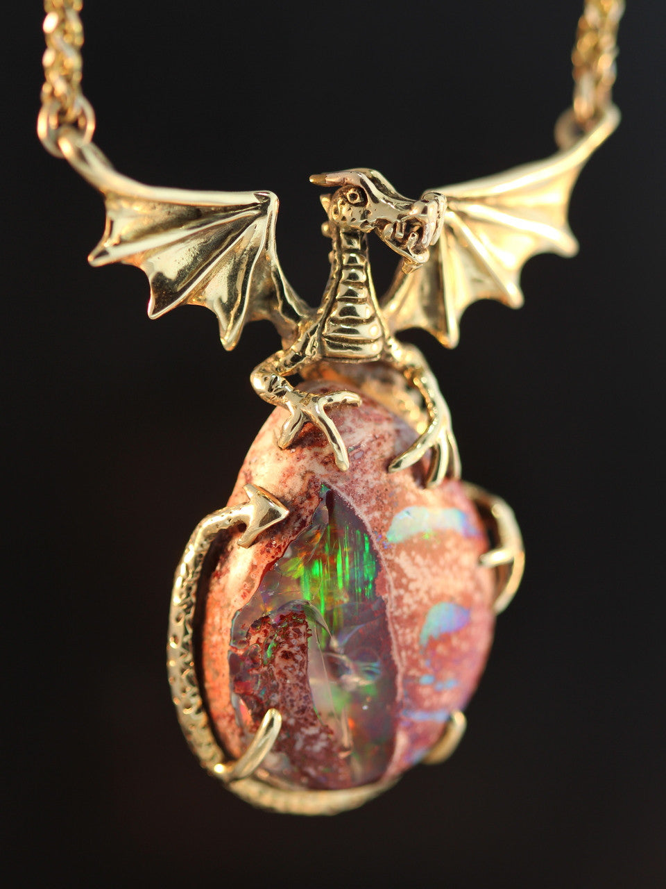 Dragons Eye - Mexican Matrix Opal Pendant - 18K Gold