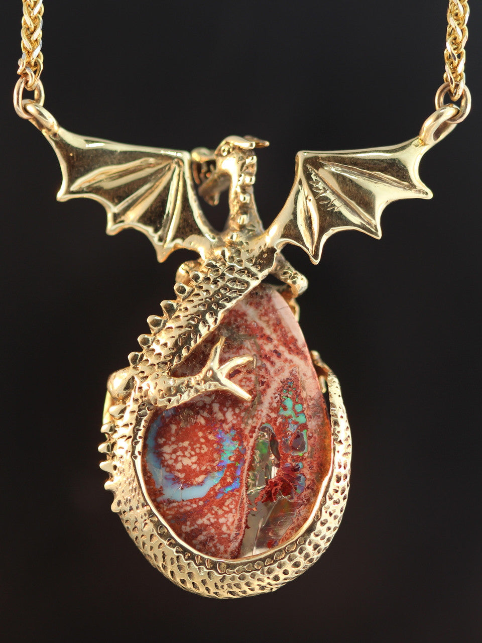 Dragons Eye - Mexican Matrix Opal Pendant - 18K Gold