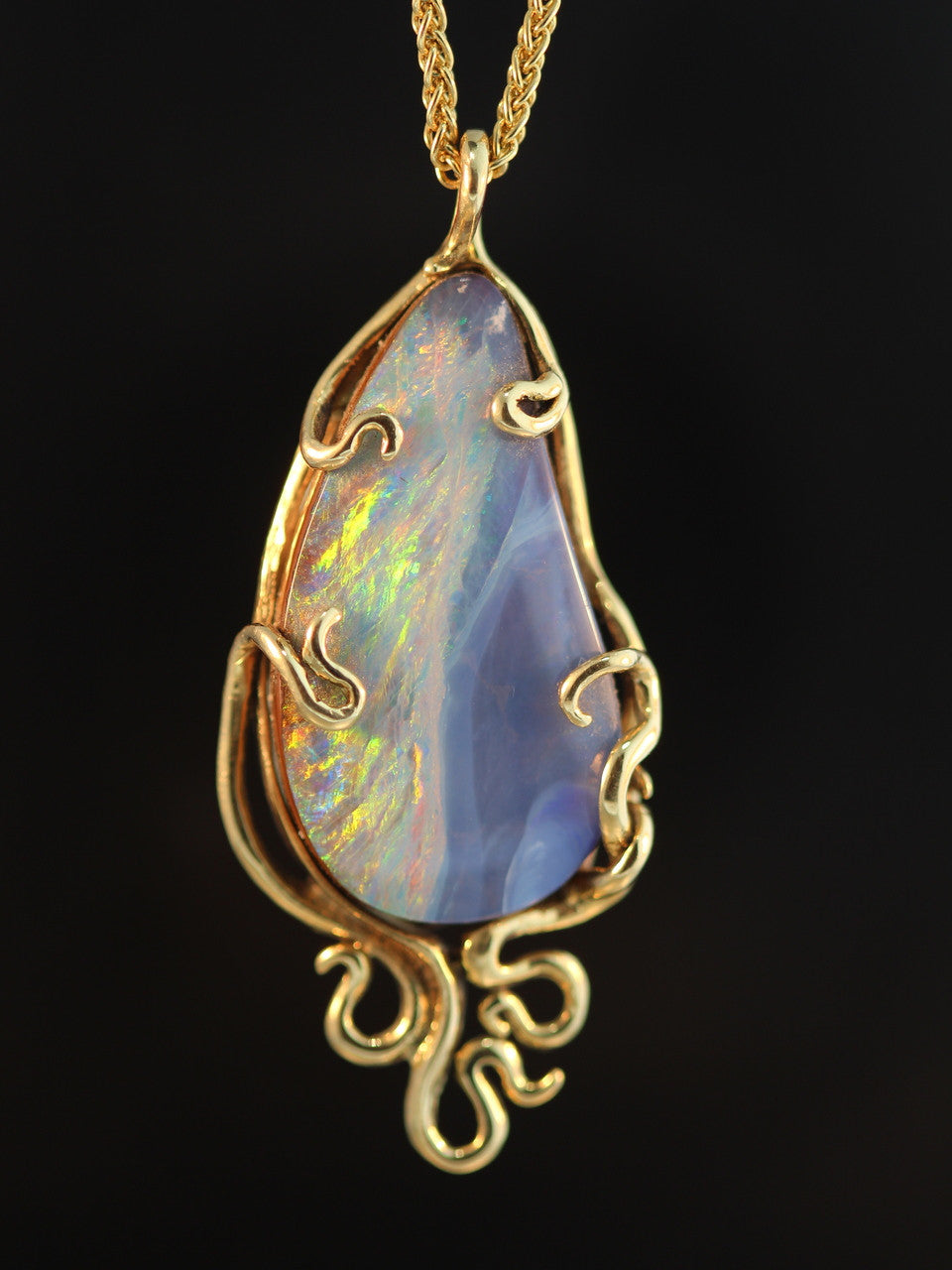 Wave Drop Australian Boulder Opal Pendant - 18K gold