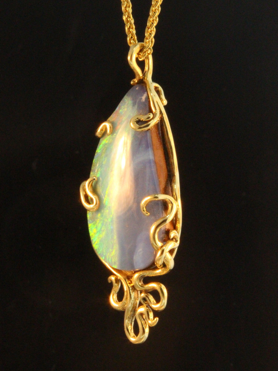 Wave Drop Australian Boulder Opal Pendant - 18K gold