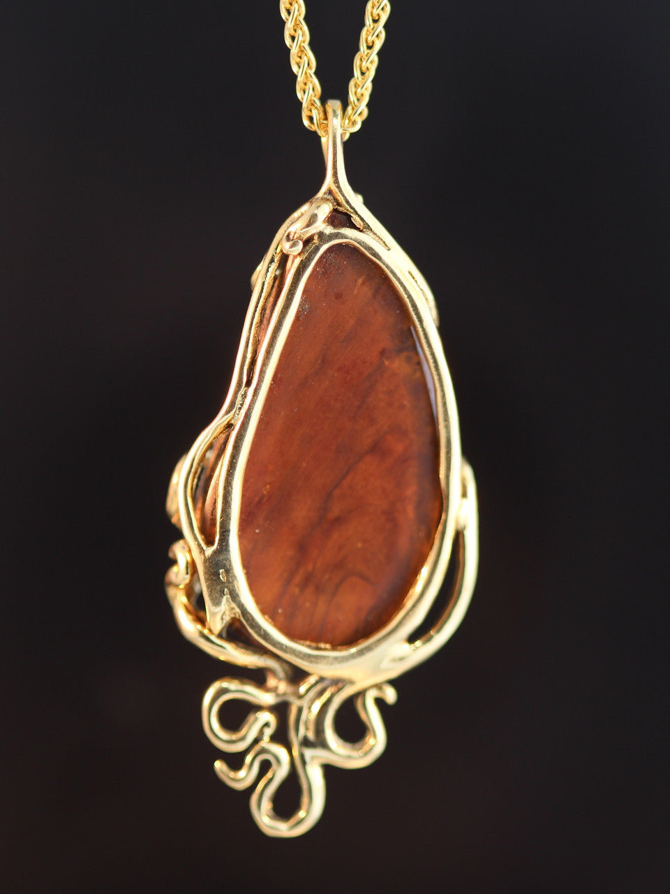 Wave Drop Australian Boulder Opal Pendant - 18K gold