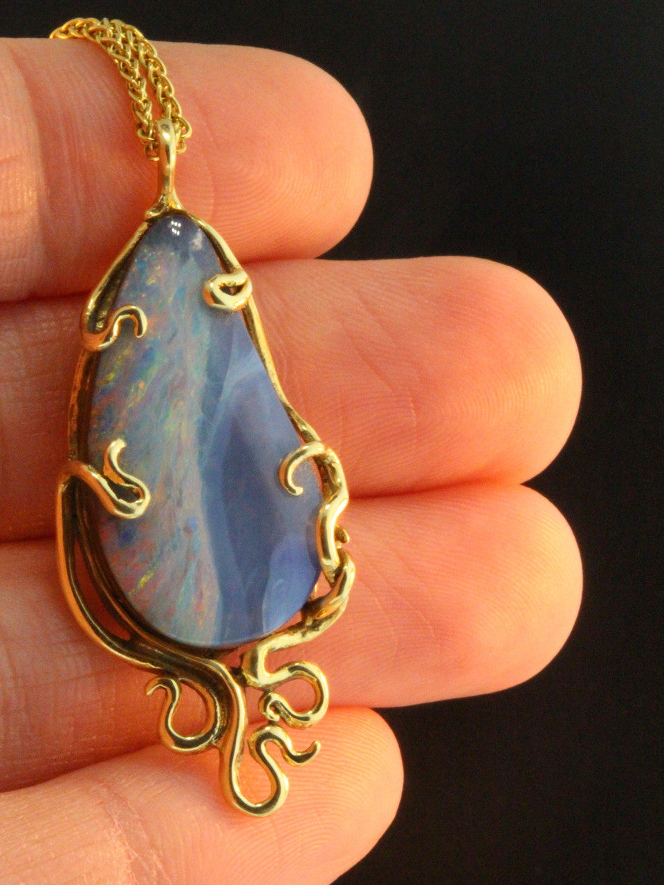 Wave Drop Australian Boulder Opal Pendant - 18K gold