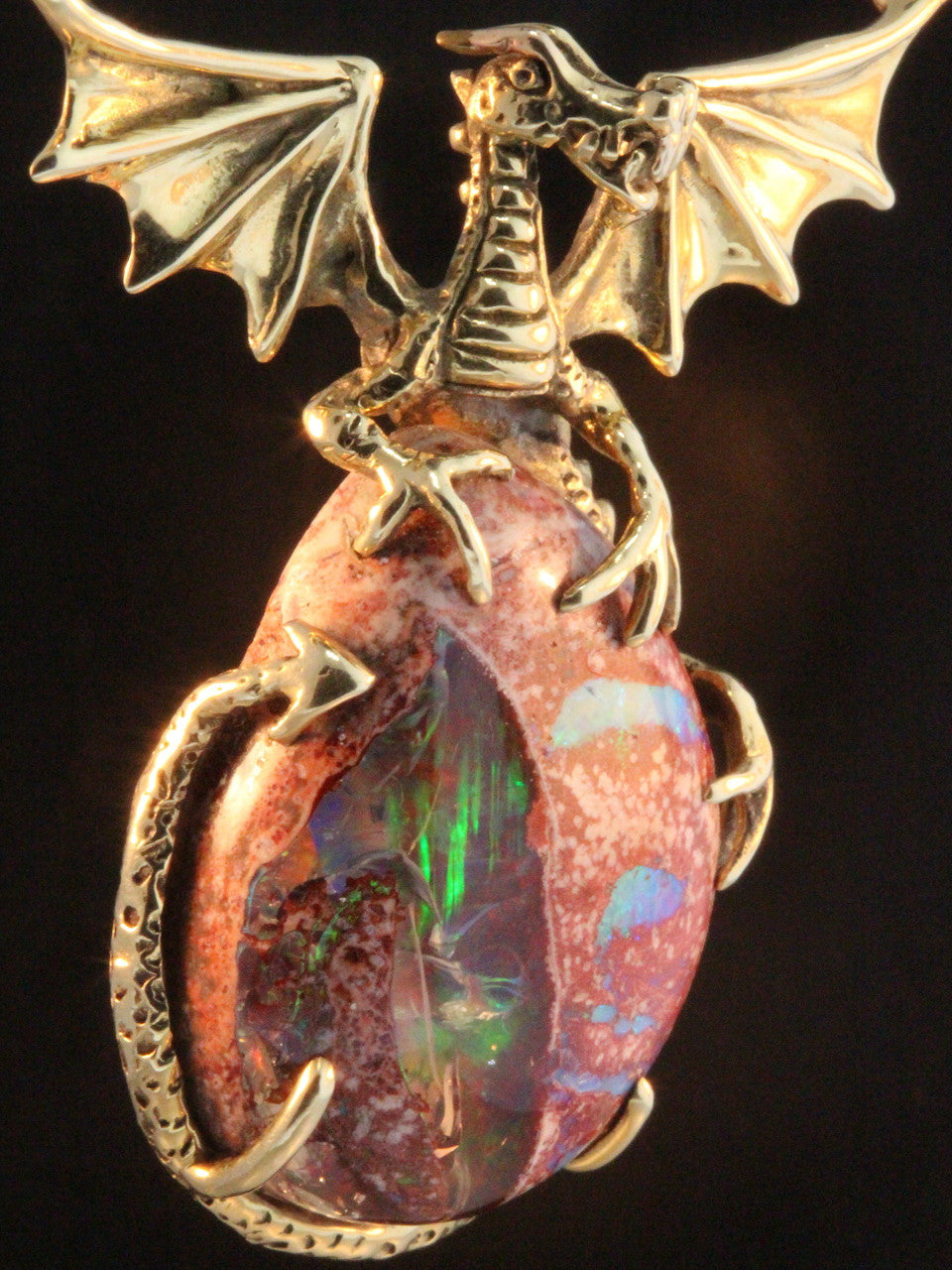 Dragons Eye - Mexican Matrix Opal Pendant - 18K Gold