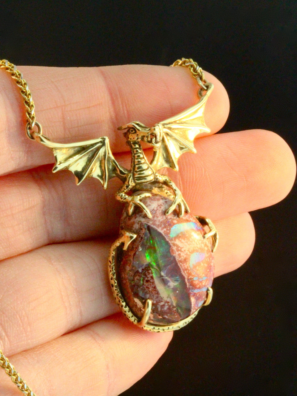 Dragons Eye - Mexican Matrix Opal Pendant - 18K Gold