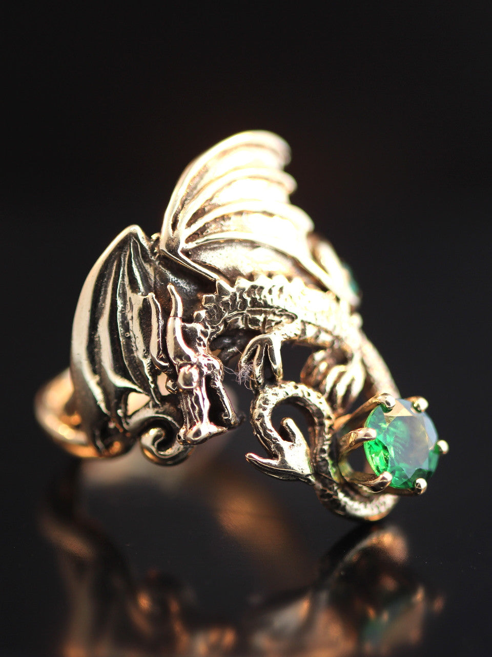 Magic Dragon Ring w/Gemstone - Solid 14k Gold