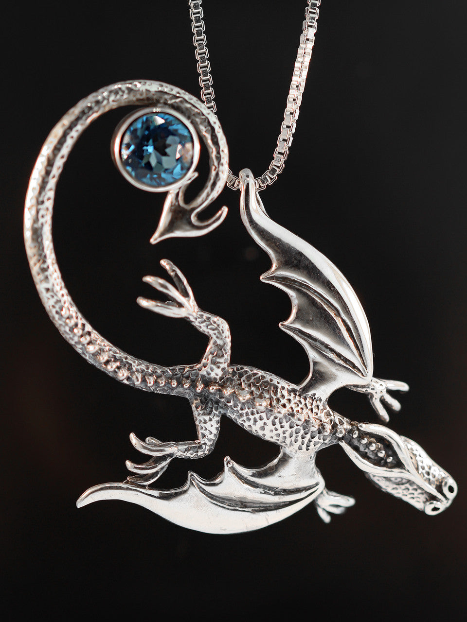 Balerion Dragon with Blue Topaz - Silver