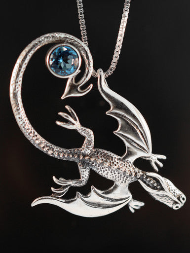 Balerion Dragon Pendant  with Gemstone - Sterling Silver