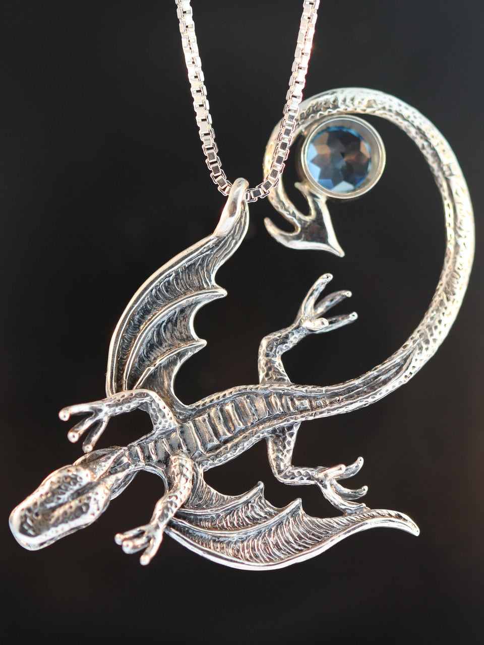 Balerion Dragon with Blue Topaz - Silver