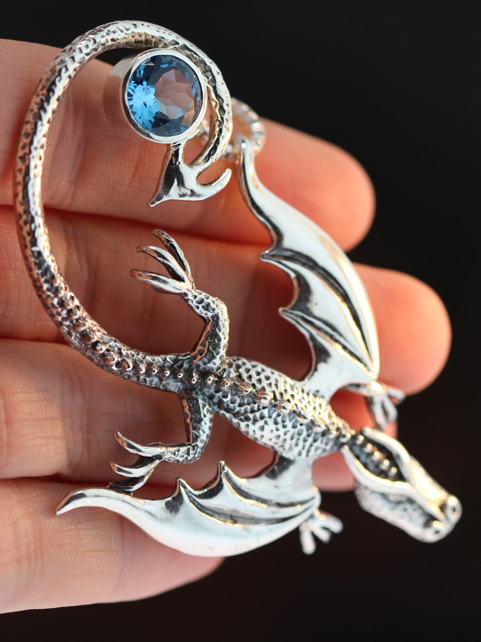 Balerion Dragon with Blue Topaz - Silver