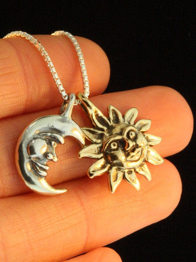 Gold and Silver Eclipse Pendant - Solid 14K Gold and Sterling Silver