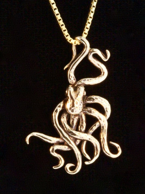 Octopus Charm Pendant - Solid 14k Gold