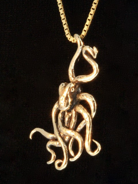 Octopus Charm Pendant - Solid 14k Gold