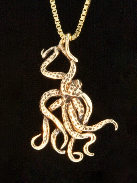 Octopus Charm Pendant - Solid 14k Gold