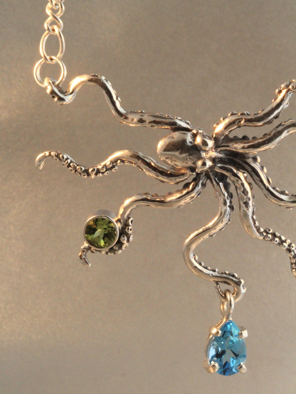 Octopus  Neckpiece with Jeweled Treasure - Sterling Silver
