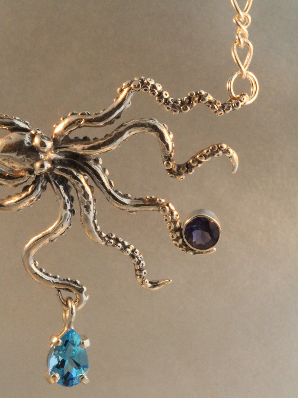 Octopus  Neckpiece with Jeweled Treasure - Sterling Silver