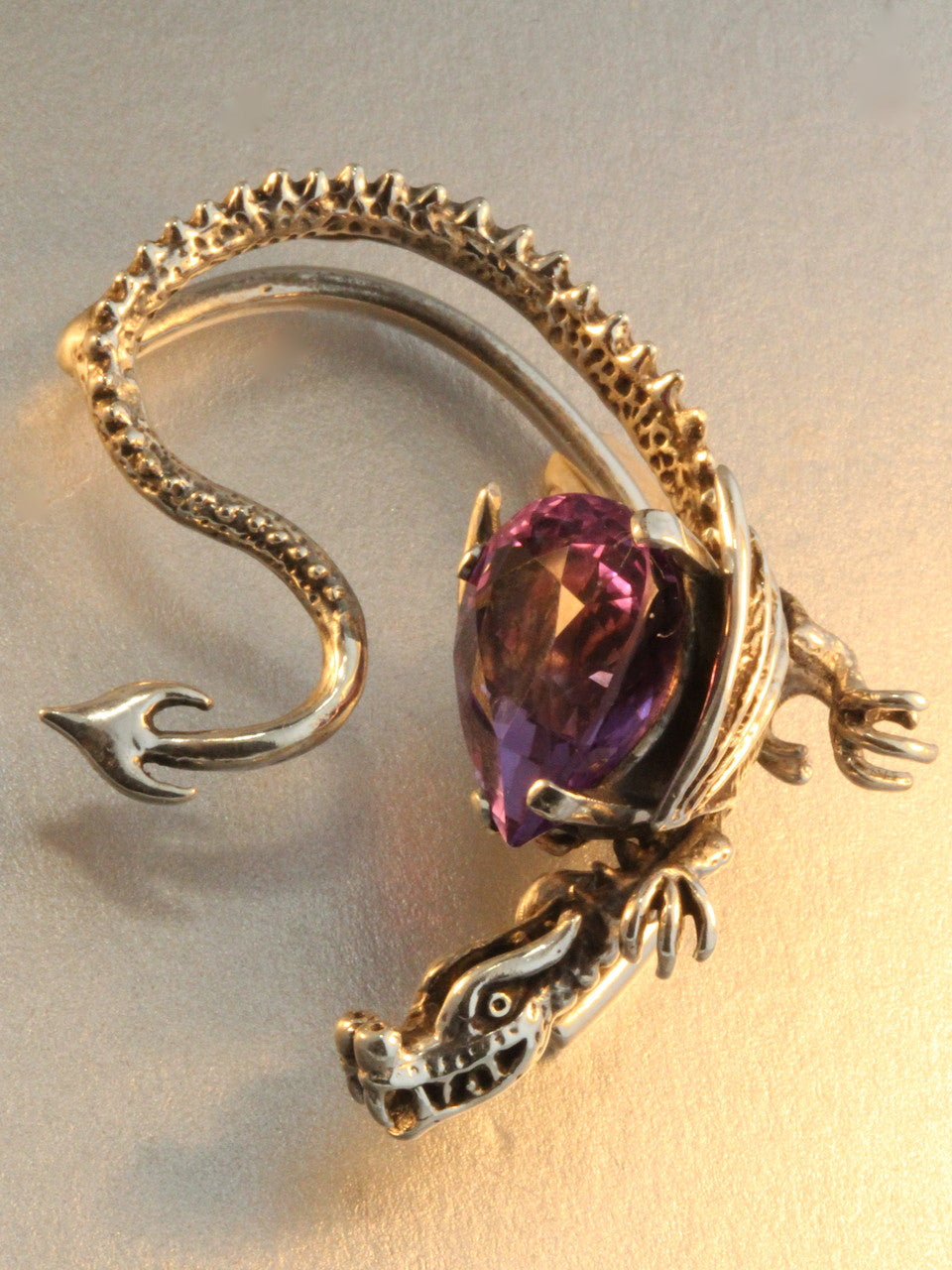 Throne Dragon Ear Wrap with Pear Shaped Amethyst - Silver
