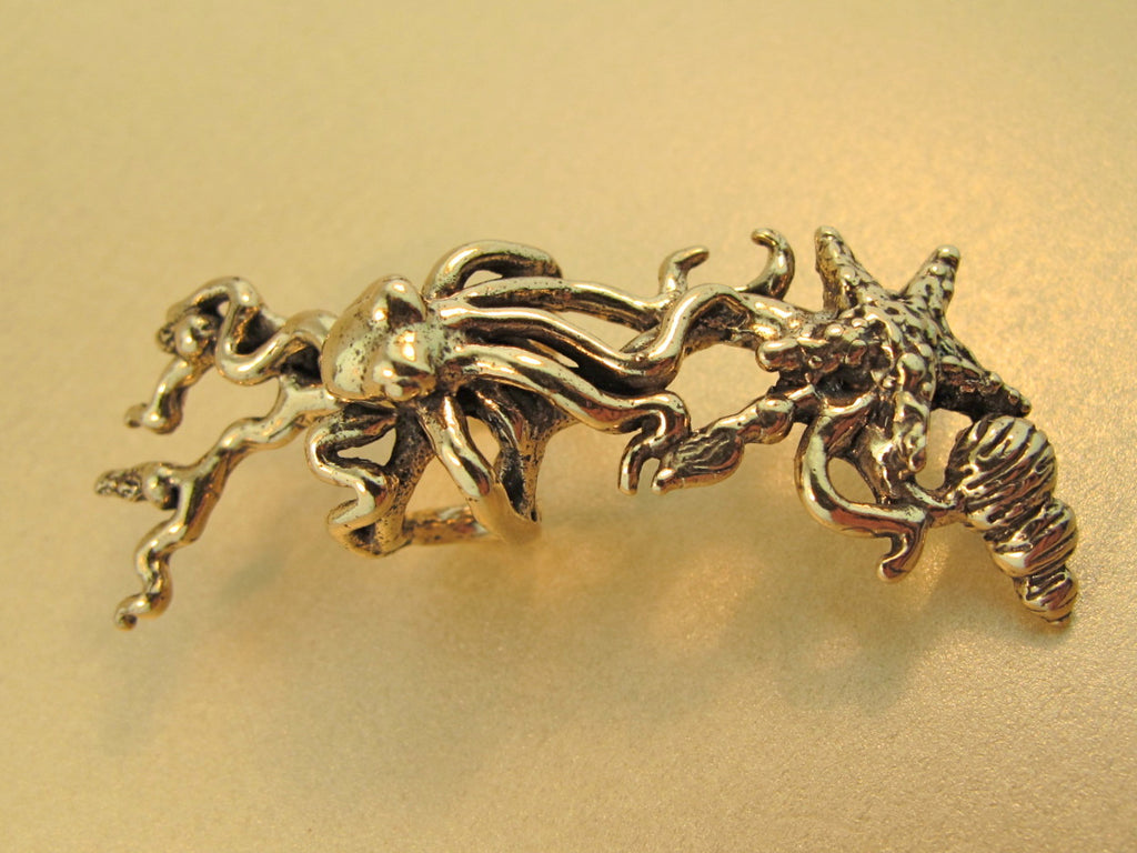 Poseidon's Gift - Octopus and Sea Star Ear Cuff - Bronze