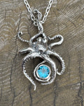 Riptide Octopus Pendant with 8mm Blue Topaz - Sterling Silver