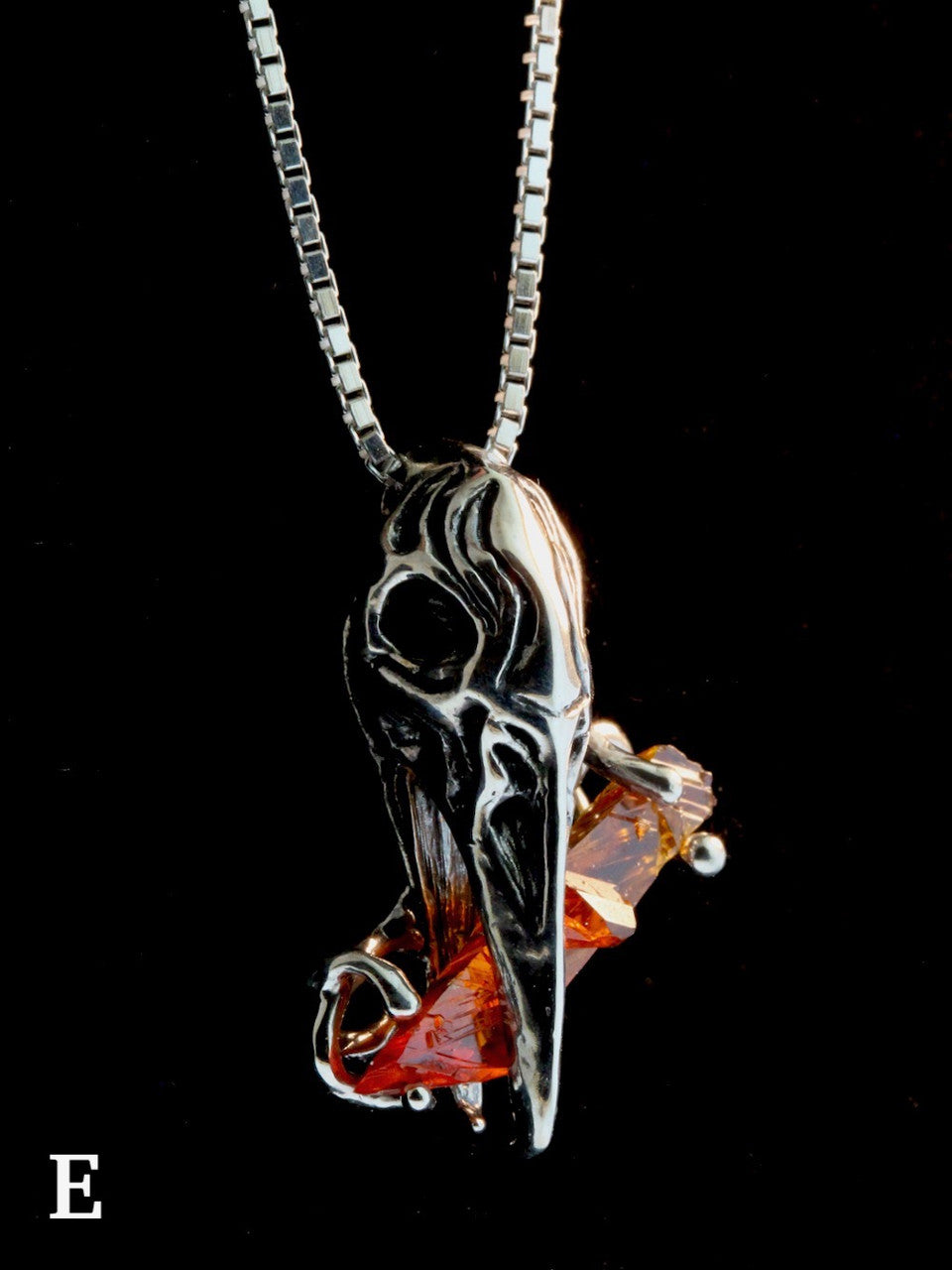 Raven Skull with Zincite Crystal - Silver