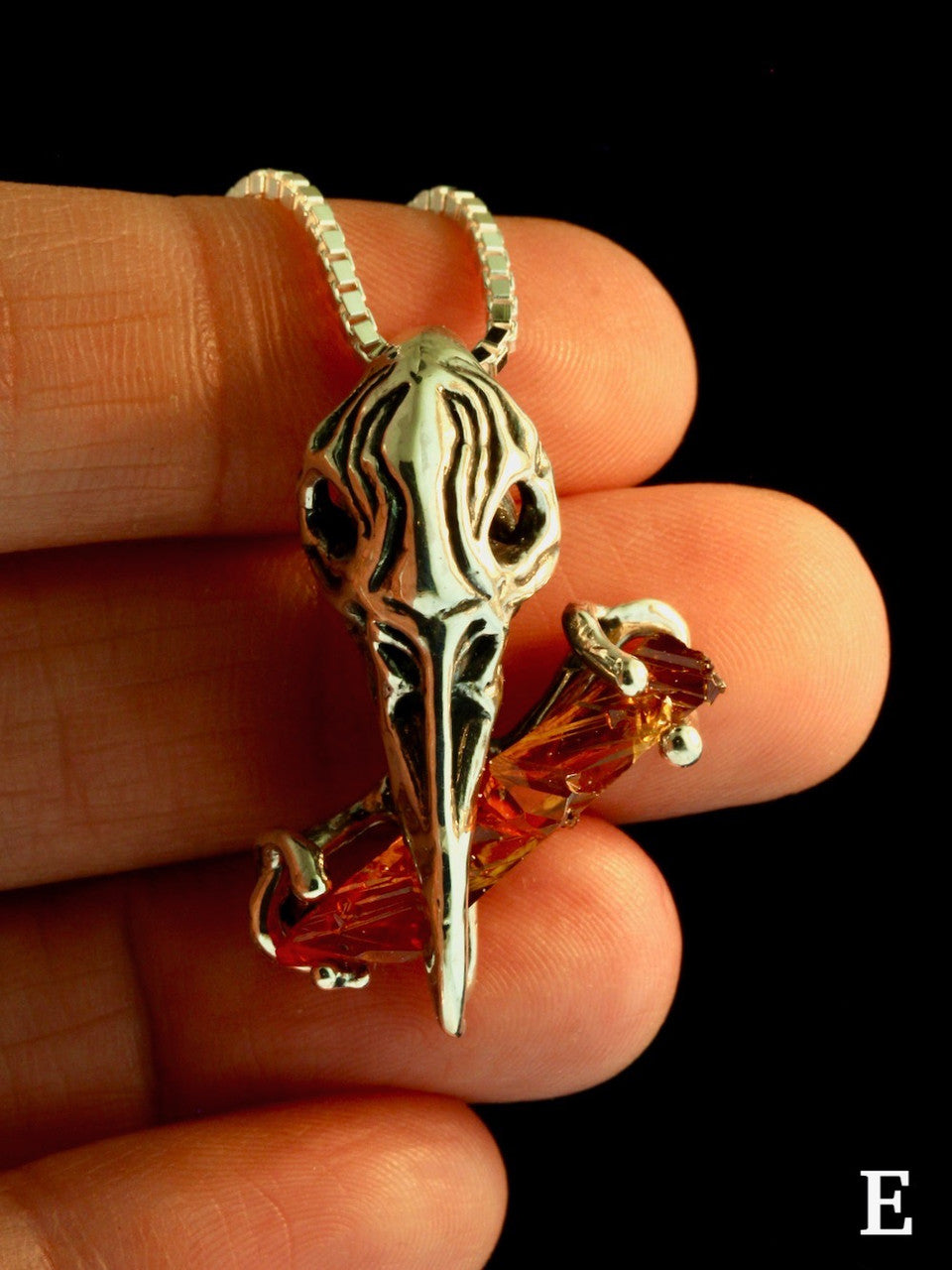 Raven Skull with Zincite Crystal - Silver