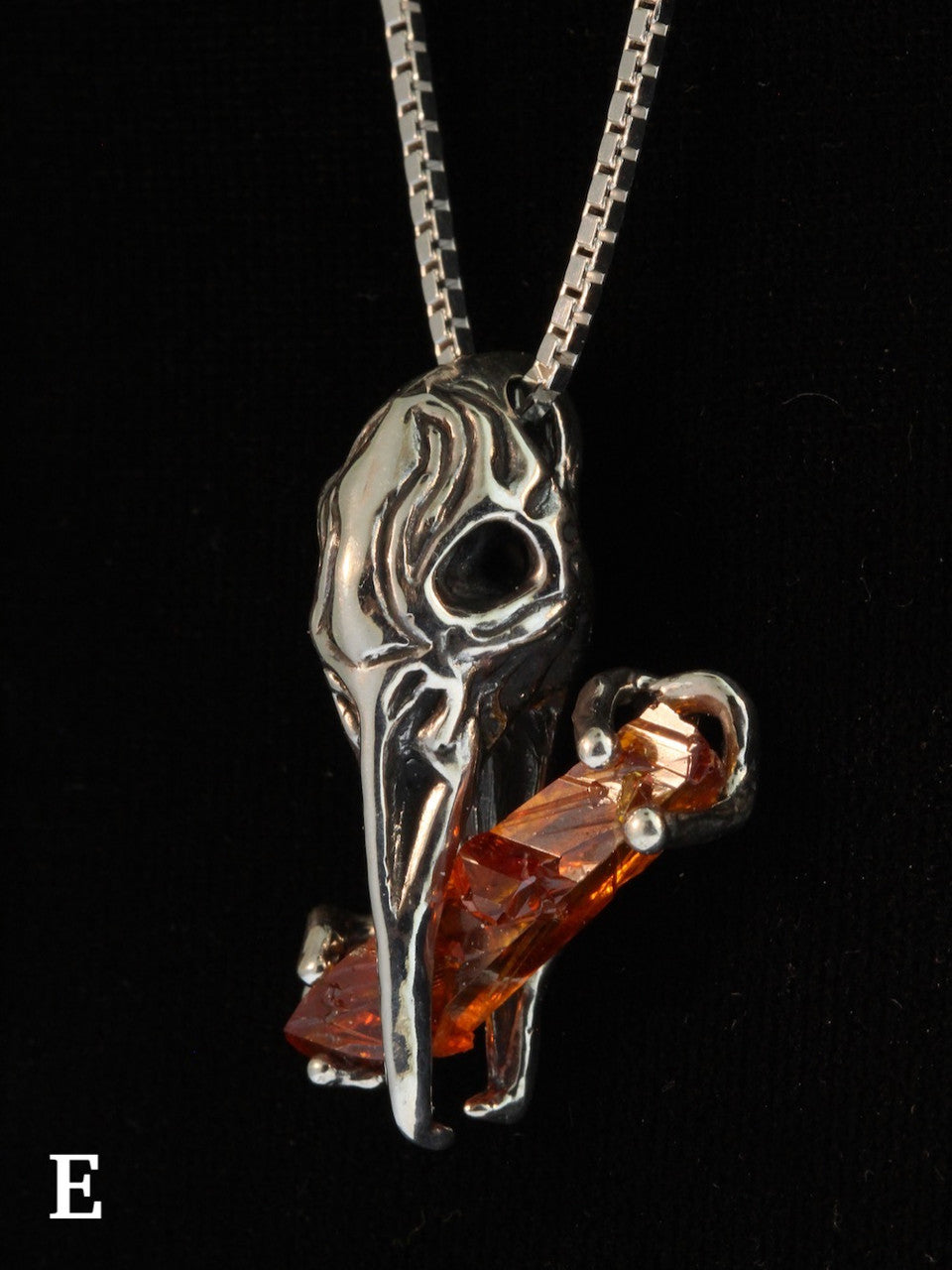 Raven Skull with Zincite Crystal - Silver