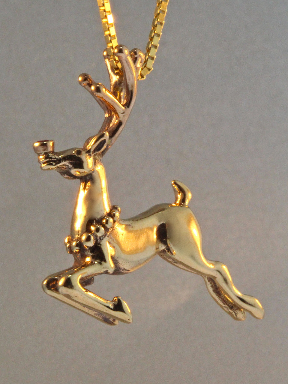Rudolph Reindeer Charm - 14k Gold with Ruby