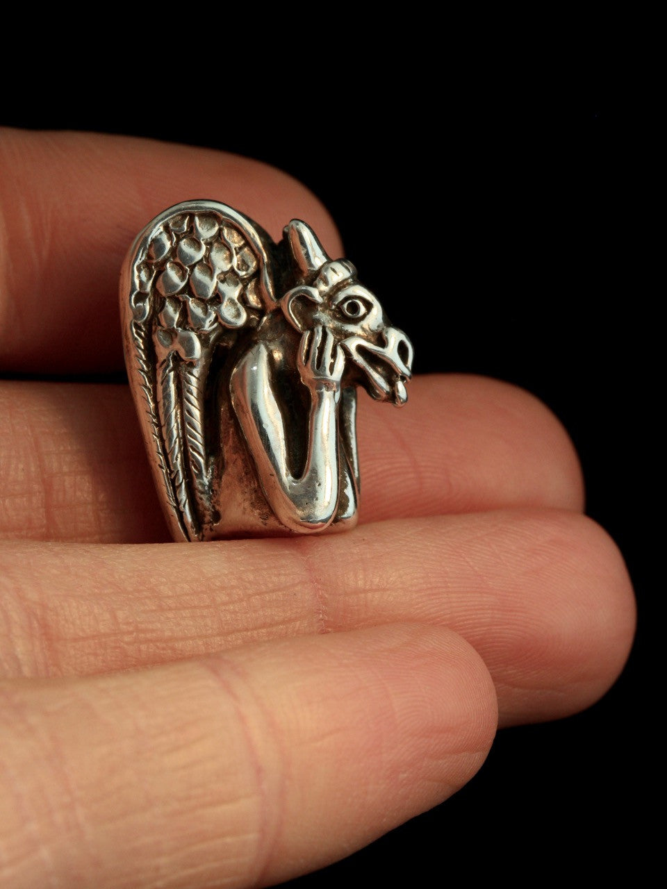 Spitting Gargoyle Lapel Pin - Sterling Silver