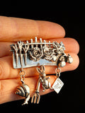 Garden Pin with Snail and Rabbit - Sterling Silver