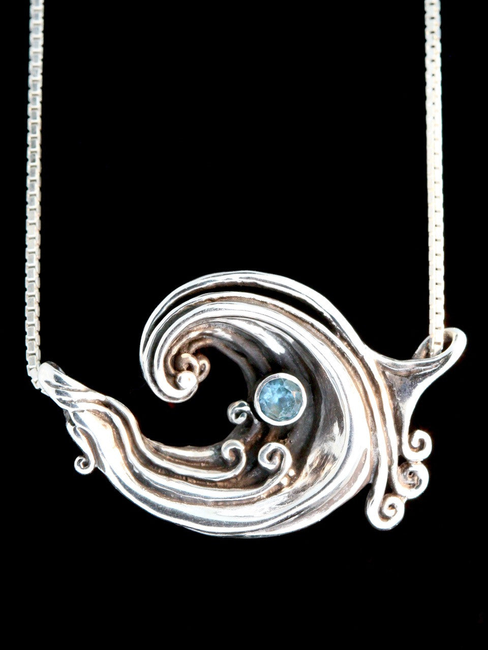 Rip Curl Pendant with 4mm Blue Topaz - Sterling Silver