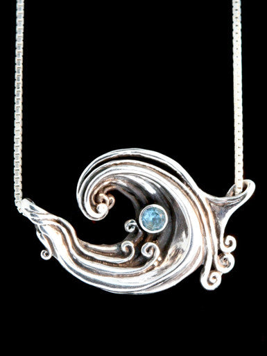 Rip Curl Pendant with 4mm Blue Topaz - Sterling Silver